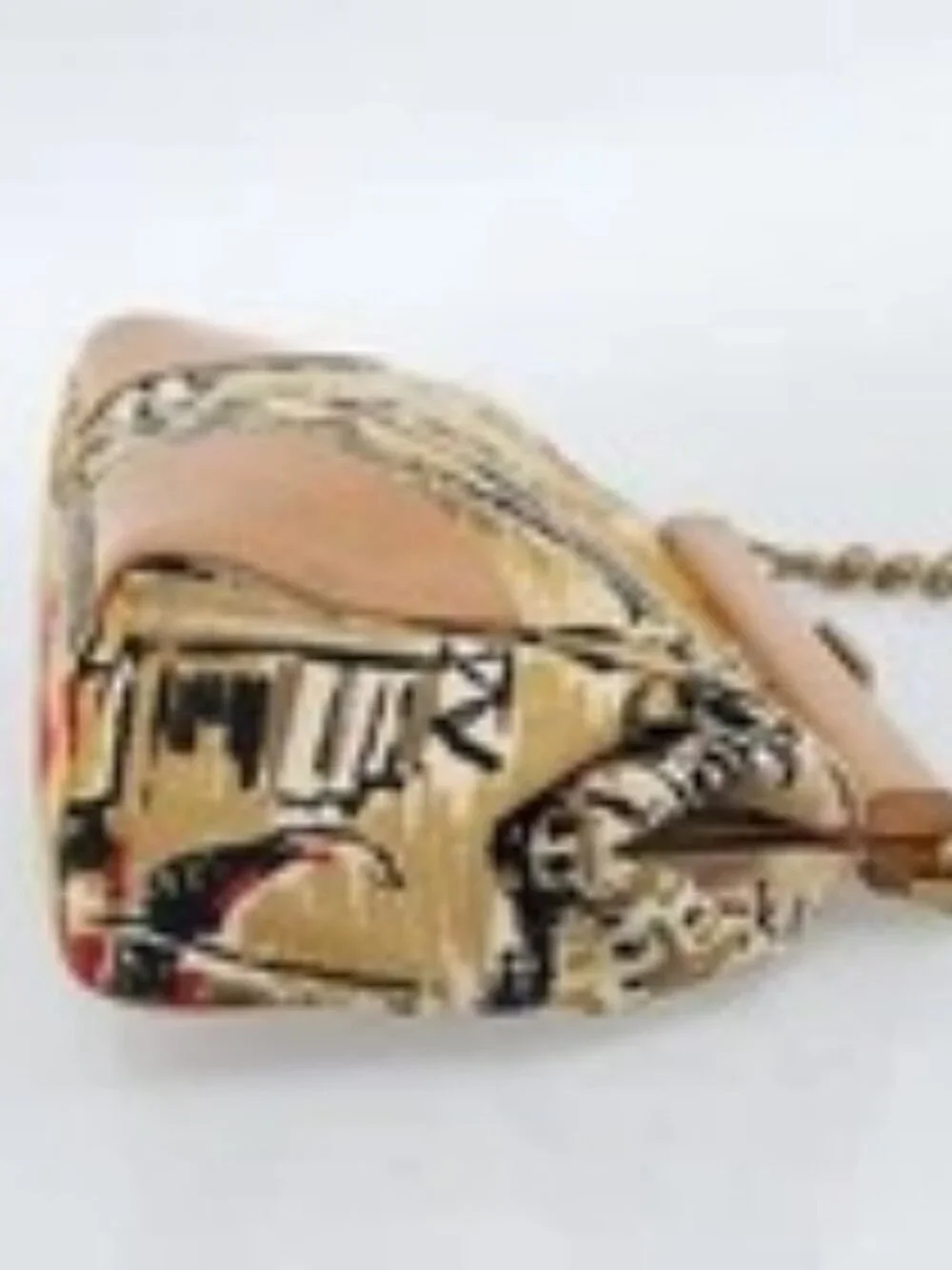 PRADA Chain Shoulder Bag Canvas Brown Gold Auth